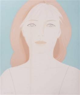 Alex Katz "Anastasia" Lithograph in Colors: Alex Katz (American, b. 1927) "Anastasia" lithograph in colors depicting the portrait of a woman, 1984, pencil signed and numbered "60/100" lower left, housed in an acrylic frame. Long streak to left.