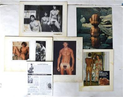 PEMBERTON HOMOEROTIC DRAWING & COLLAGES: Pemberton (NY 20th/21st C). A group of collages and a homoerotic sketch (unsigned) attached to Fig Leaf Magazine (May 1996- a gay pornographic video magazine apparently devoted to new releases from th