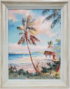 Sam Newton Florida Highwaymen African American FL Seascape Painting: Described By: Michelle CNX 1432 6255 Title: Sam Newton Florida Highwaymen African American FL Seascape Painting Description:Sam Newton Florida Highwaymen African American FL Seascape Painting. On Maso