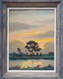 James Gibson African American Florida Highwaymen FL Everglades Sunset Landscape Painting on Canvas: Described By: Michelle CNX 1432 6256 Title: James Gibson African American Florida Highwaymen FL Everglades Sunset Landscape Painting on Canvas Description:James Gibson African American Florida Highway