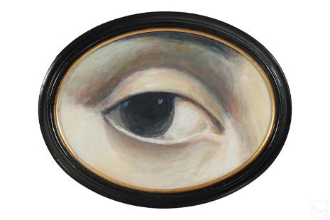 Romantic Lovers Eye Anatomic Portrait Oil Painting: Mystery Artist (20th Century). An original oil painting on paper. A figural anatomy portrait depicting a lover's eye and surrounding facial structure. A close up study of the human eye, often given as