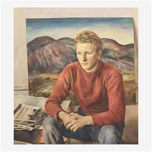 Henriette Wyeth (American, 1907–1997) Portrait of Peter Hurd: Oil on canvas45 x 40 in. (114.3 x 101.6cm)Executed circa 1936. Provenance The Artist.Private Collection, New Jersey. Please note this work is currently on view f