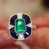 18K Gold 2.43 CTW Emerald & Sapphire Ring