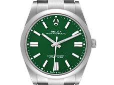 Rolex Oyster Perpetual 41mm Green Dial Steel Mens Watch