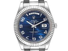 Rolex President Day-Date II White Gold Blue Dial Mens Watch