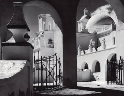 ANSEL ADAMS - Mission San Xavier del Bac, Tucson, 1968: Artist: ANSEL ADAMS Print Title: Mission San Xavier del Bac, Tucson, 1968 Printing Date: 1970’s Medium:photo-lithograph Printed in: the USA Image Size: approx. 11 x 15” COA included for th