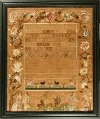 NEEDLEWORK SAMPLER BY BETSY MANSFIELD, SALEM, MA DATED 1773