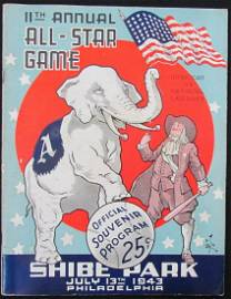 1943 Baseball All-Star Game Program Vintage Rare Shibe Park Phila 155952