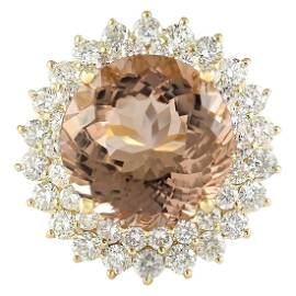 11.51 Carat Natural Morganite 14K Yellow Gold Diamond Ring