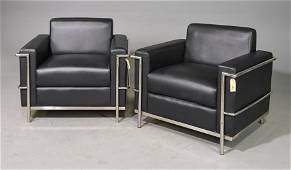 2 Le Corbusier Style Black Club Chairs